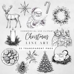 christmas clipart set with different types of decorations and items for the holiday season, including santa