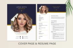 a professional resume template with an image of a woman in white dress on the cover page