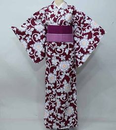 Yukata; This Japanese cotton kimono yukata features wave on a white background. Wear this beautiful robe on summer day or hang it as a display to admire daily. Item: Yukata Cotton Kimono / Obi belt is not included. No.ktm179 Size: US  M-L   /  Length  64 inch (163cm) , Width 26.7 inch (68cm). If you are 155cm - 167cm tall, This yukata would fit well, Condition: NEW. Please check the photos. Need a Obi Sash? Find it here: https://www.etsy.com/shop/KimonoFujiyamarock?ref=seller-platform-mcnav&sect Traditional White Floral Print Kimono, Traditional White Floral Kimono, Traditional White Printed Kimono, Purple Yukata, Kimono Ideas, Obi Sash, Kimono Obi, Cotton House, Kimono Japanese