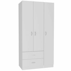 a white cabinet with two doors and drawers