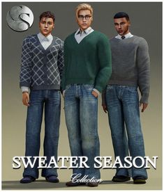 CAMUFLAJE - Sweater Season Collection Teaser | Patreon Sims 4 Autumn Cc, Jeans Sims 4 Cc, Sims 4 Sweater, Sims 4 Male, Male Sims, Masculine Clothing, Male Sweaters, Money Clothes, Free Sims 4