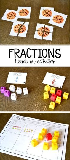 fractions worksheet with the words fractions on it, and two pictures of cookies