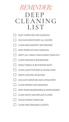 a cleaning checklist with the words, remodel deep cleaning list on it