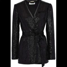 Rachel Zoe Woman Ozur Belted Sequin-Embellished Crepe Jacket Black. New With Tags In Size 2. Jacket Crepe Sequins Detachable Waist Tie Belt Loops Slips On Fully Lined Non-Stretchy Fabric Mid-Weight Fabric Luxury Long Sleeve Blazer For Night Out, Glamorous Long Sleeve Blazer For Date Night, Chic Sequined Outerwear For Evening, Chic Sequined Evening Outerwear, Glamorous Long Sleeve Outerwear For Date Night, Chic Embellished Long Sleeve Blazer, Chic Embellished Formal Outerwear, Chic Embellished Blazer For Fall, Elegant Embellished Outerwear For Night Out