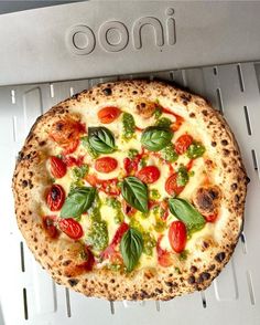 a pizza sitting on top of an oven rack