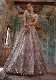 Wedding Lenghas, Mirror Work Lehenga, Floral Mirror, Designer Bridal Lehenga, Net Lehenga, Embroidered Lehenga, Embellished Blouse, Indian Couture, Indian Designer Outfits