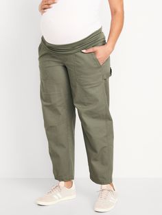 rollover waist faux fly front utility pockets back patch pockets hammer loop panel folds up or down for added support relaxed through hip and thigh tapers at ankle model is approximately 5'9" and wears a M (8)