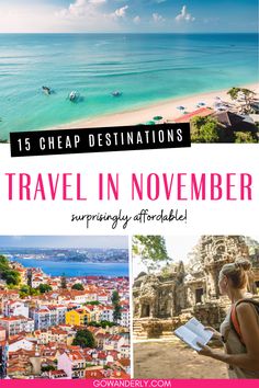 travel in november with text overlay that reads 15 cheap destinations