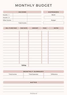 a printable budget sheet with the words, month to date and money on it