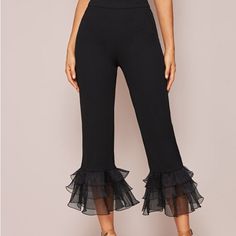 Brand New Ruffled Bottoms For Night Out In Fall, Black Ruffle Pants, Fall Pants, Shein Pants, Zipper Pants, Ruffle Pants, How To Hem Pants, Type Of Pants, Cropped Trousers