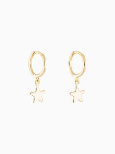 Dainty Hoop Earrings With Star Charm, Dainty Star-shaped Hoop Earrings For Everyday, Hoop Huggie Earrings With Star Charm, Hoop Earrings With Star Charm, Everyday Huggie Earrings With Star Charm, Star-shaped Hoop Earrings For Everyday, Star-shaped Tarnish Resistant Hoop Earrings For Everyday, Minimalist Huggie Earrings With Star Charm, Trendy Hoop Earrings With Star Charm