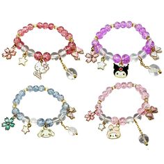 PRICES MAY VARY. 【Cute bracelet】 - Kawaii Cinnamoroll bracelet comes in many styles:Cinnamoroll Macroeared rabbit,dog etc,Exquisite design and three fresh colors add glamour to your beauty. 【Anime Braclet Size】 - The anime inspired bracelets are 2.5inch(8CM) in diameter.Elastic length.Can fit any size wrist.About 30g 【Crystal Braclet Material】 - The double layered bracelet is made of crystal stone.Nickel free.Harmless to your body. 【Bead Bracelet Set】--Cute Kuromi,My Melody,Cinnamoroll bracelets Cinnamoroll Bracelet, Elastic Beaded Bracelets, Kawaii Bracelet, Kawaii Cinnamoroll, Bracelets For Girls, Inspired Bracelets, Crystal Bead Bracelet, Scene Goth, Bracelet Cute