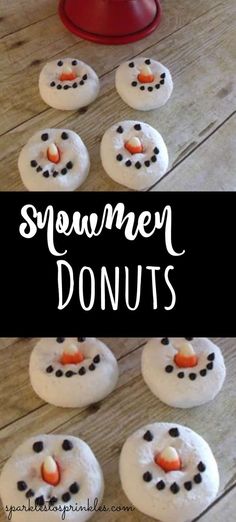 snowmen donuts are made with white frosting and black dots