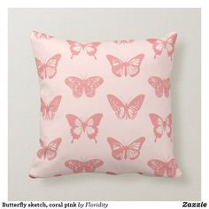 a pink pillow with butterfly print on it and the words, buttery ketchup, light pink ef by florida