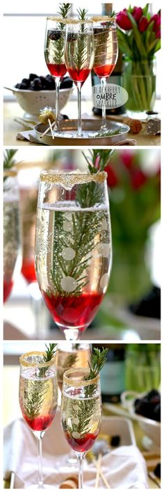 three different shots of wine being poured into glasses