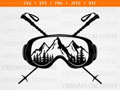 ski goggles with trees and mountains in the background, svg files for cutting