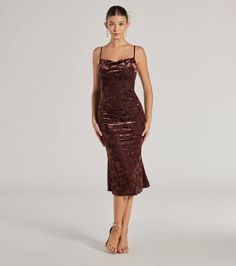 Oh-So-Chic Floral Velvet Burnout Midi Dress Sorority Dresses, Sequin Holiday Dress, Club Dresses Short, Midi Dress Brown, Winter Bridesmaid Dresses, Backless Dress Short, Black Tie Optional, Fall Bridesmaid Dresses, Military Ball Dresses