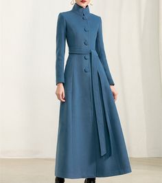 Winter Coat Dress, Mode Mantel, Sukienki Plus Size, Elegant Coats, Cozy Coats, Blue Coat, Wool Blend Jacket, Belted Coat, Long Sleeves Coats