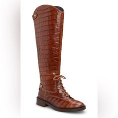 New. Size 8. Medium Brown Leather With Embossed Croc Print. Inside Zip. 1.25” Heel. Cushioned Insole. Floor To Top Of Shaft 19”. Calf Measurement At Top 15” Around. Will Be Shipped Without Box. Brown Crocodile Tall Boots, Riding Western Boots, Western Style Boots, Croc Print, Tall Boot, Riding Boot, Vince Camuto Shoes, Shirtdress, Tall Boots