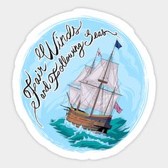 a sticker with an image of a sailing ship