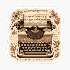 an old - fashioned typewriter with flowers and writing paper sticker on the side