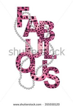 the letters are made up of pink and black leopard print, with pearls on each letter