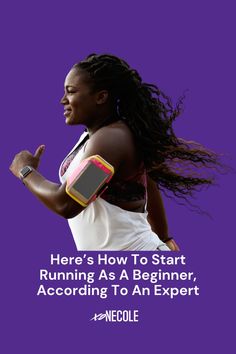 a woman running with the text here's how to start running as a beginner, according according to an expert