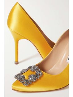 MANOLO BLAHNIK Hangisi 105 embellished satin pumps | NET-A-PORTER White Manolo Blahnik, Manolo Blahnik White, Manolo Blahnik Pumps, Fancy Flats, Spring Heels, Manolo Blahnik Hangisi, Manolo Blahnik Shoes, Blue Pumps, Pink Pumps