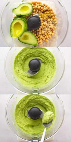 avocado and chickpeas in a food processor to make guacamole