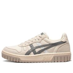 ASICS Court MZ 'Cream Grey' 1203A127-200 (SNKR/Skate/Low Top/Women's/Non-Slip/Wear-resistant) Casual Cream High-top Skate Shoes, Casual Beige Skate Shoes With Vulcanized Sole, Asics Beige Sneakers For Sports, Beige Asics Sneakers For Sports, Sporty Beige Asics Sneakers, Beige Casual Skate Shoes For Streetwear, Casual Beige Skate Shoes For Streetwear, Retro Asics Sneakers With Gum Sole, Retro Beige Sneakers For Streetwear