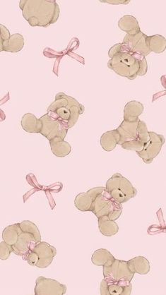 a pink background with teddy bears and bows