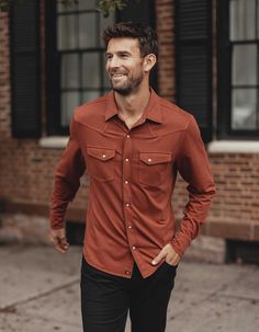 Timelessly rugged, with just enough stretch to take this shirt from a dinner date to some outdoor chores, the Tentoma Western Shirt is the essential every guy needs in his wardrobe. The fabric is smooth on the outside, and soft and slightly textured inside for a cozy feel. With just enough structure to make you look put together in a flash, the Tentoma Western Shirt is an instant uplevel. Tentoma Tentoma is a knit fabric’s rugged brother. Soft and stretchy, but more structured and durable than t Mens Western Outfits, Cowboy Chic, Henley Sweater, Cheap Fashion, Fashion Sites, Western Shirts, Fall Shopping, Sports Shirts, Stretch Cotton