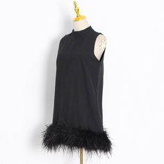 Ostrich feather skirt 2024 spring niche design half turtleneck sleeveless solid color straight dress Feather Shift Dress, Feather Cocktail Dress, Stand Neck, Porto Rico, Tassel Dress, Dress Stand, Flare Mini Dress, Feather Dress, Straight Dress