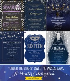 a collage of different types of wedding cards with stars and glitters on them