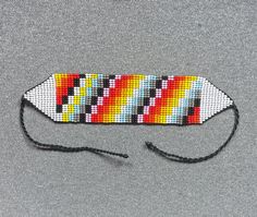 the beaded headband is made with multicolored beads