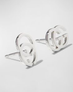 Designer Polished Sterling Silver Earrings, Designer Sterling Silver Earrings With Polished Finish, Luxury Clip-on Earrings For Gift, Luxury Silver Plug Earrings, Luxury Silver Pierced Plug Earrings, Designer Sterling Silver Earrings, Designer White Gold Earrings, Gucci Jewelry, Monogrammed Items