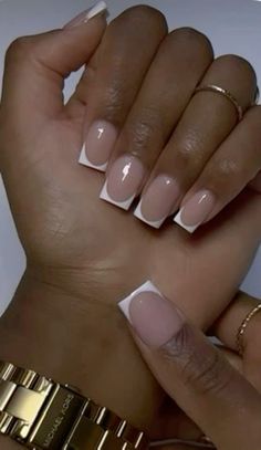 Cute French Tip Acrylics, Classic Square French Tip Nails, Nails Clean Girl Aesthetic, Classic French Tip Nails Square, Small Nails French Tip, Classic Low French Tips, Clean Girl Nails Black Women, Plain French Tips, Square Nails Minimalist