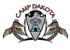 the camp dakota logo with two birds and an eagle on it's back side