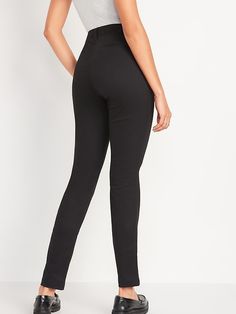 Stretch High Rise Pull-on Pants, Fitted Straight Pants With Pull-on Style, Fitted Pants With Elastic Waistband For Business Casual, Mid-rise Bottoms With Zipper Closure For Fall, Fall Mid-rise Bottoms With Zipper Closure, Fitted Straight Leg Dress Pants With Elastic Waistband, Stretch Mid-rise Bottoms With Zipper Closure, Stretch Pull-on Bottoms For Business Casual, Stretch Bottoms With Pockets For Business Casual