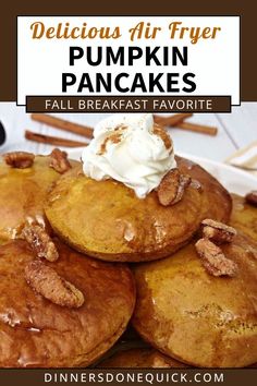 If you love pumpkin pie and want to translate all those cozy flavors into a dish that’s more socially acceptable for breakfast, then you’ll love these air fryer pumpkin pancakes. Thick, fluffy pancakes are soft, browned, and filled with fall flavors. Thick Fluffy Pancakes, Air Fryer Pumpkin, Pumpkin Spice Treats, Pumpkin Pancakes, Fall Breakfast, Fall Flavors, Fluffy Pancakes