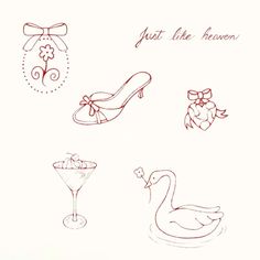 a drawing of shoes and swans with words just like heaven on the bottom right hand corner