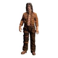 the walking dead action figure is wearing a tie and brown pants with holes in it