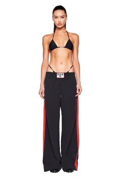 Luxury Nylon Fitted Pants, Sporty Bottoms With Logo Waistband, Luxury Nylon Bottoms For Streetwear, Low V Pants, Ultra Low Rise Pants, Italy Fits, Womens Black Pants, Placement Print, London Style