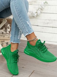 Verde Deportivo Collar   Liso  Embellished Shoes Shein, Fitness Walking, Basket Sport, Shoes Walking, Shoes Green, Walking Shoes Women, Casual Sneakers Women, Mesh Shoes, Casual Sport Shoes