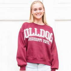 Get ready to show off your Mississippi State pride with our Janise Semi-Pro Fleece pullover! Featuring classic script text and the iconic Bulldogs logo, this sweatshirt is both stylish and comfy. Ole Miss Rebels, Mississippi State University, Mississippi State Bulldogs, Arkansas Razorbacks, Mississippi State, Ole Miss, Alabama Crimson, Georgia Bulldogs, Alabama Crimson Tide