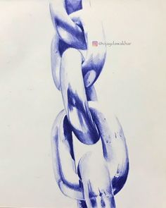 this is a drawing of a chain that has been drawn in blue and white ink