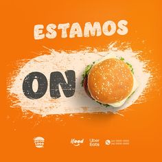 an orange background with the words estamos on it and a hamburger in the middle