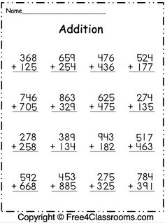 addition worksheet for students to practice addition skills with numbers and place value sheets