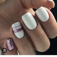 Glitter Accent Nails, Striped Nails, Nails Summer, Short Nail Designs, Square Acrylic Nails, Accent Nails