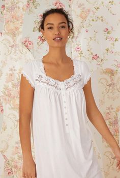 Be swept away in fine 100% Cotton Sheer Jersey … New to Queen Anne's Lace our luxurious knit Villa Blanca Collection, features options embellished with the finest heirloom laces. The Villa Blanca Waltz Knit Nightgown features cap sleeves and a button front placket perfect for nursing Mothers. Hits about mid calf in our 42" HPS Length. Style Number: E5026630-1 100% Cotton Sheer Jersey Knit Model is wearing Size Small. She is 5'10" , Bust 33", Waist 26", Hips 36"Imported Cotton Nightgown Sewing Pattern, Knit Nightgown, Wedding Nightgown, Linen Gown, Night Wear Dress, Cotton Nighties, Bridal Nightgown, Modest Bridal, Eileen West